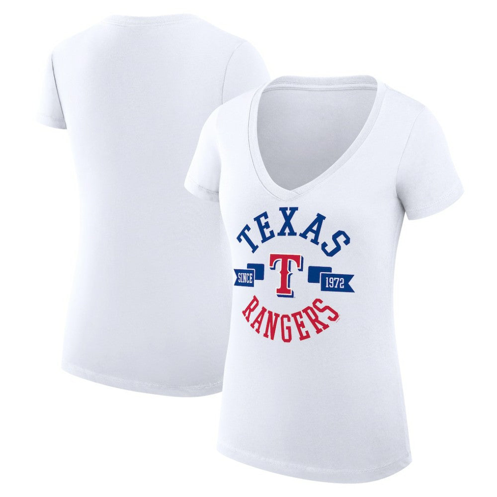 Texas Rangers G-III 4Her by Carl Banks Women's Super-Slim Fit Lightweight City Graphic V-Neck T-Shirt - White T-shirts