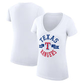 Texas Rangers G-III 4Her by Carl Banks Women's Super-Slim Fit Lightweight City Graphic V-Neck T-Shirt - White T-shirts