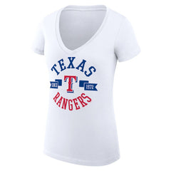 Texas Rangers G-III 4Her by Carl Banks Women's Super-Slim Fit Lightweight City Graphic V-Neck T-Shirt - White T-shirts