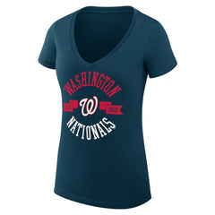 Washington Nationals G-III 4Her by Carl Banks Women's Super-Slim Fit Lightweight City Graphic V-Neck T-Shirt - Navy T-shirts