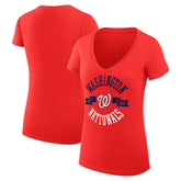 Washington Nationals G-III 4Her by Carl Banks Women's Super-Slim Fit Lightweight City Graphic V-Neck T-Shirt - Red T-shirts