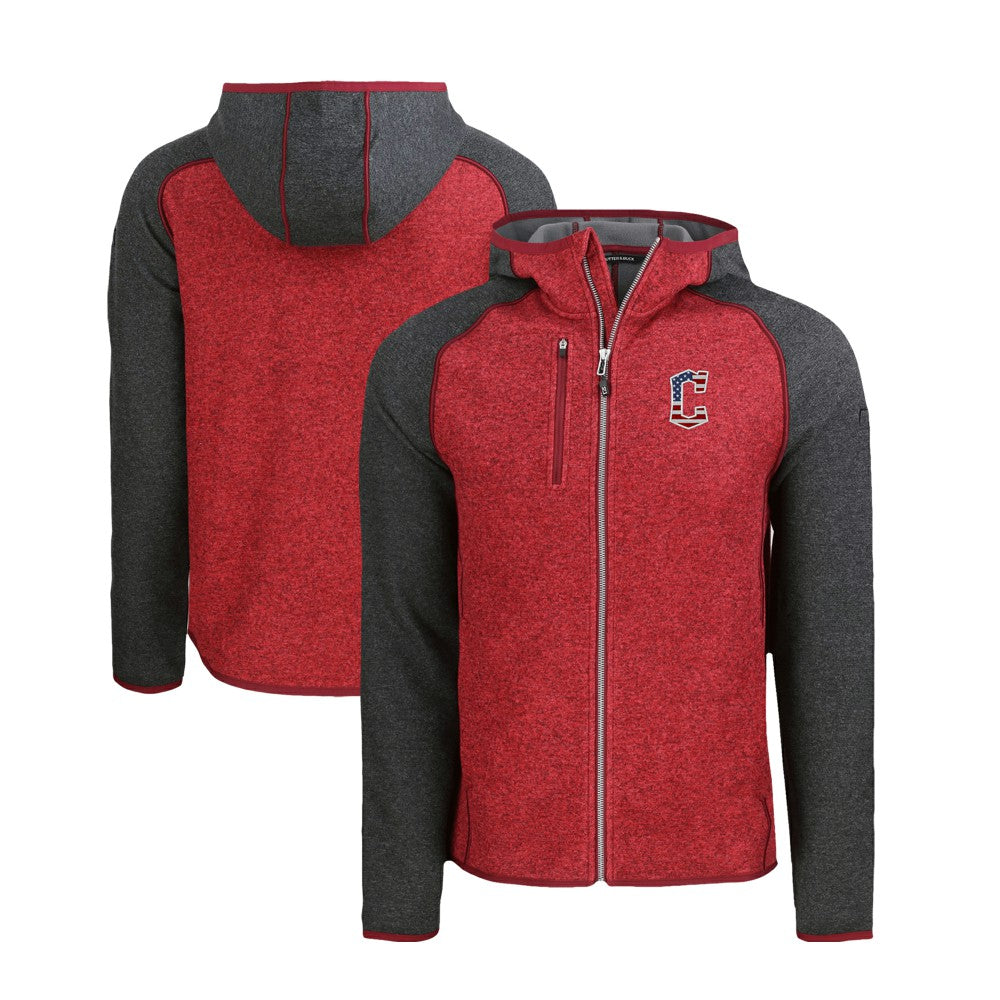 Cleveland Guardians Cutter & Buck Stars & Stripes Mainsail Sweater-Knit Full-Zip Hoodie - Heather Red/Heather Charcoal Hoodies