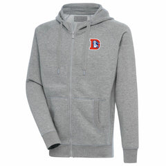 Denver Broncos Adult Throwback Logo Victory Full-Zip Hoodie Heather Gray