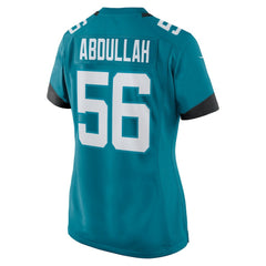NFL Yasir Abdullah Jacksonville Jaguars Women's Team Game Jersey - Teal