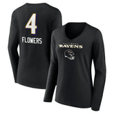 Zay Flowers Baltimore Ravens Women's Team Wordmark Player Name & Number Long Sleeve V-Neck T-Shirt Black