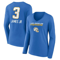 Derwin James Jr. Los Angeles Chargers Women's Team Wordmark Player Name & Number Long Sleeve V-Neck T-Shirt Powder Blue