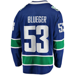 NHL Teddy Blueger Vancouver Canucks Fanatics Home Breakaway Jersey - Blue