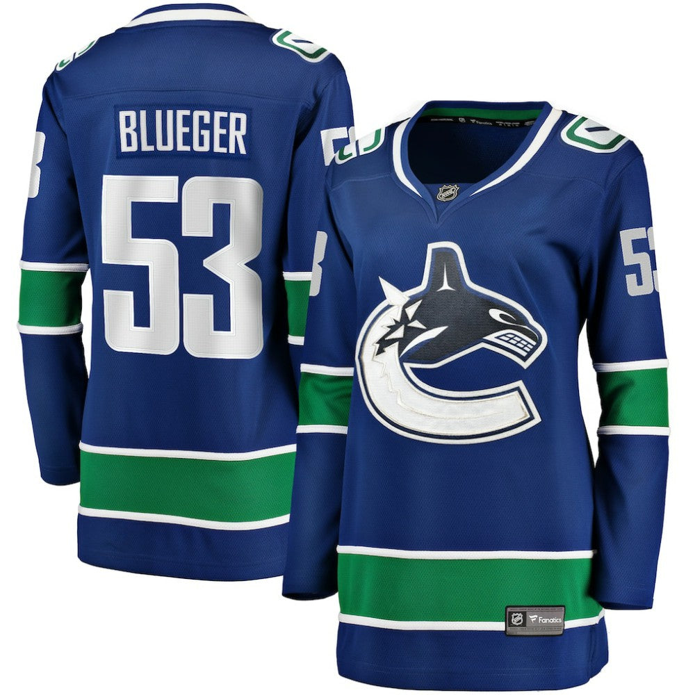 NHL Teddy Blueger Vancouver Canucks Fanatics Women's Home Breakaway Player Jersey - Blue
