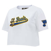 NHL St. Louis Blues Pro Standard Women's Boxy Script Tail Cropped T-Shirt - White