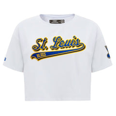 NHL St. Louis Blues Pro Standard Women's Boxy Script Tail Cropped T-Shirt - White