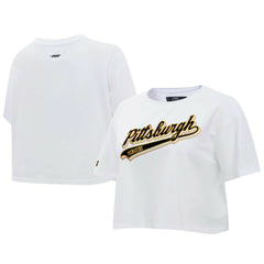 NHL Pittsburgh Penguins Pro Standard Women's Boxy Script Tail Cropped T-Shirt - White