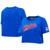 NHL New York Rangers Pro Standard Women's Boxy Script Tail Cropped T-Shirt - Blue