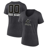 Miami Marlins Women's Personalized Monochrome Name & Number V-Neck T-Shirt - Charcoal T-shirts