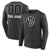 Milwaukee Brewers Personalized Monochrome Name & Number Long Sleeve T-Shirt - Charcoal T-shirts