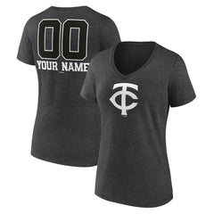 Minnesota Twins Women's Personalized Monochrome Name & Number V-Neck T-Shirt - Charcoal T-shirts
