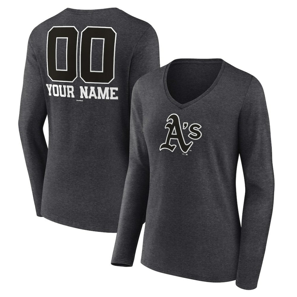Athletics Women's Personalized Monochrome Name & Number Long Sleeve V-Neck T-Shirt - Charcoal T-shirts