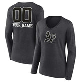 Athletics Women's Personalized Monochrome Name & Number Long Sleeve V-Neck T-Shirt - Charcoal T-shirts