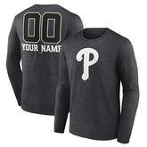 Philadelphia Phillies Personalized Monochrome Name & Number Long Sleeve T-Shirt - Charcoal T-shirts