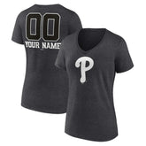 Philadelphia Phillies Women's Personalized Monochrome Name & Number V-Neck T-Shirt - Charcoal T-shirts