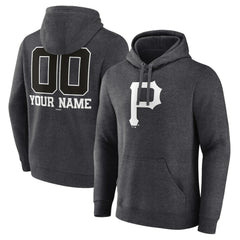 Pittsburgh Pirates Personalized Monochrome Name & Number Pullover Hoodie - Charcoal Hoodies