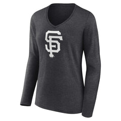 San Francisco Giants Women's Personalized Monochrome Name & Number Long Sleeve V-Neck T-Shirt - Charcoal T-shirts