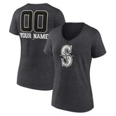 Seattle Mariners Women's Personalized Monochrome Name & Number V-Neck T-Shirt - Charcoal T-shirts