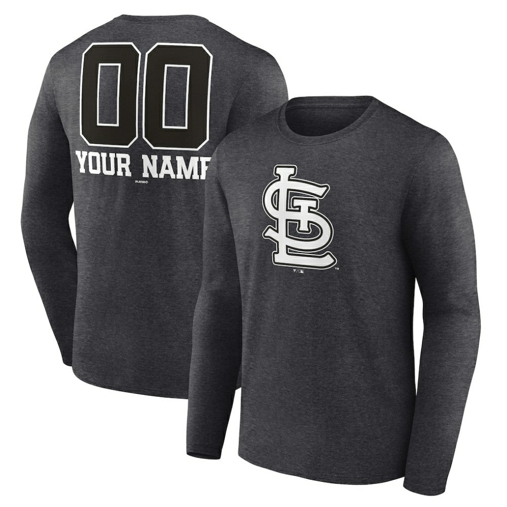 St. Louis Cardinals Personalized Monochrome Name & Number Long Sleeve T-Shirt - Charcoal T-shirts