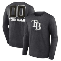 Tampa Bay Rays Personalized Monochrome Name & Number Long Sleeve T-Shirt - Charcoal T-shirts