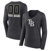 Tampa Bay Rays Women's Personalized Monochrome Name & Number Long Sleeve V-Neck T-Shirt - Charcoal T-shirts