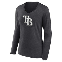 Tampa Bay Rays Women's Personalized Monochrome Name & Number Long Sleeve V-Neck T-Shirt - Charcoal T-shirts