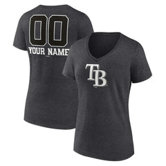 Tampa Bay Rays Women's Personalized Monochrome Name & Number V-Neck T-Shirt - Charcoal T-shirts