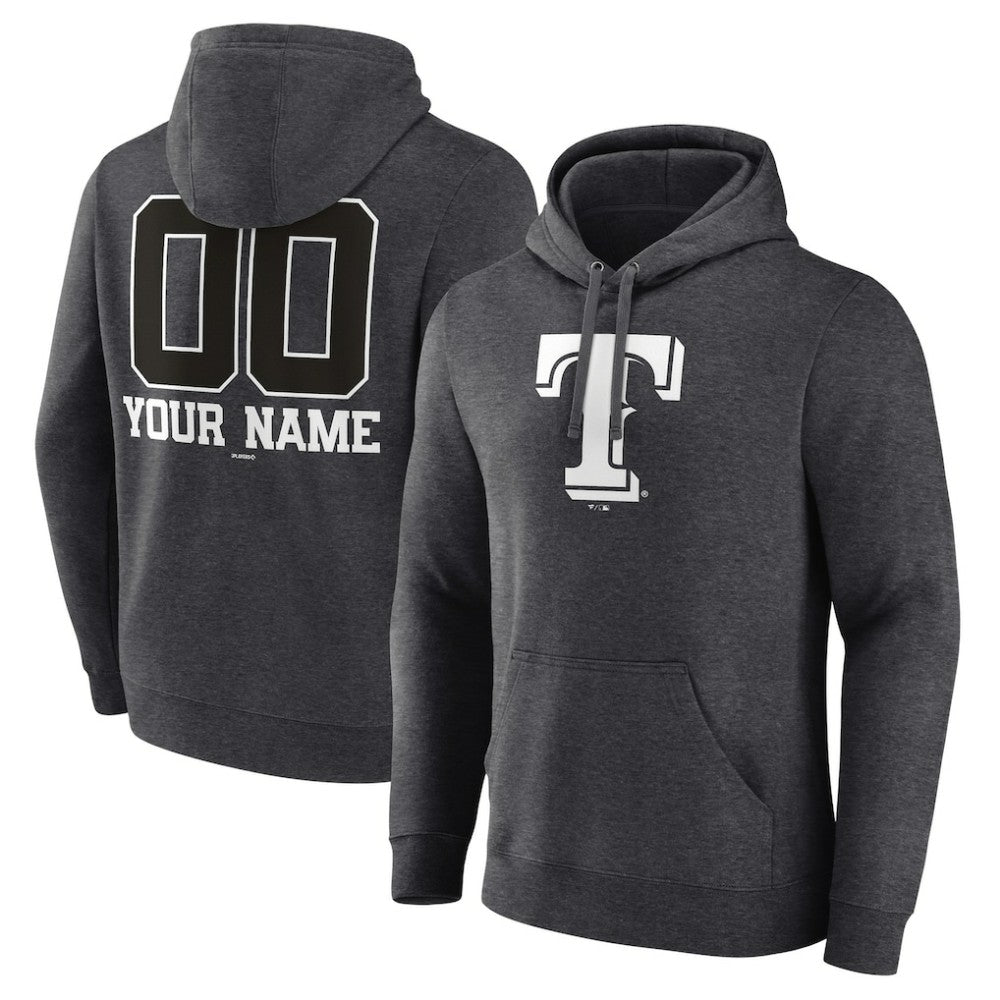 Texas Rangers Personalized Monochrome Name & Number Pullover Hoodie - Charcoal Hoodies