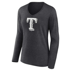 Texas Rangers Women's Personalized Monochrome Name & Number Long Sleeve V-Neck T-Shirt - Charcoal T-shirts