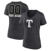 Texas Rangers Women's Personalized Monochrome Name & Number V-Neck T-Shirt - Charcoal T-shirts