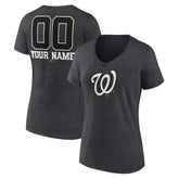Washington Nationals Women's Personalized Monochrome Name & Number V-Neck T-Shirt - Charcoal T-shirts