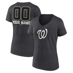 Washington Nationals Women's Personalized Monochrome Name & Number V-Neck T-Shirt - Charcoal T-shirts