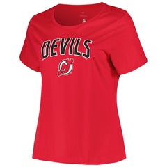 NHL New Jersey Devils Profile Women's Plus Size Arch Over Logo T-Shirt - Red