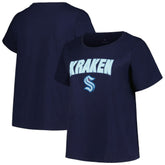 NHL Seattle Kraken Profile Women's Plus Size Arch Over Logo T-Shirt - Deep Sea Blue