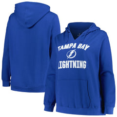 NHL Tampa Bay Lightning Profile Women's Plus Size Arch Over Logo Pullover Hoodie - Blue