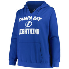 NHL Tampa Bay Lightning Profile Women's Plus Size Arch Over Logo Pullover Hoodie - Blue
