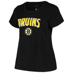 NHL Boston Bruins Profile Women's Plus Size Arch Over Logo T-Shirt - Black