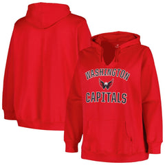 NHL Washington Capitals Profile Women's Plus Size Arch Over Logo Pullover Hoodie - Red