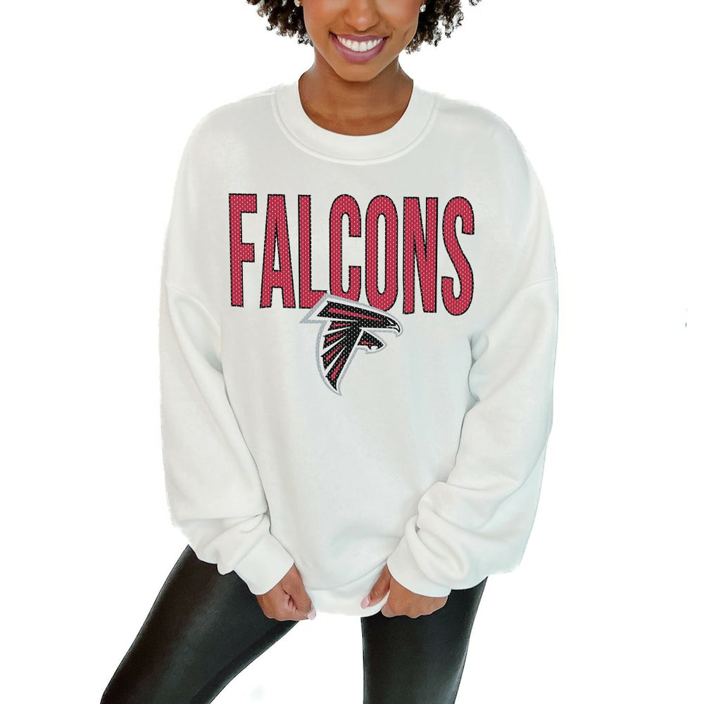 Atlanta Falcons Gameday Couture Women's Just Go With It Oversized Long Sleeve Crewneck Sweatshirt – White