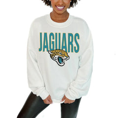 Jacksonville Jaguars Gameday Couture Women's Just Go With It Oversized Long Sleeve Crewneck Sweatshirt – White