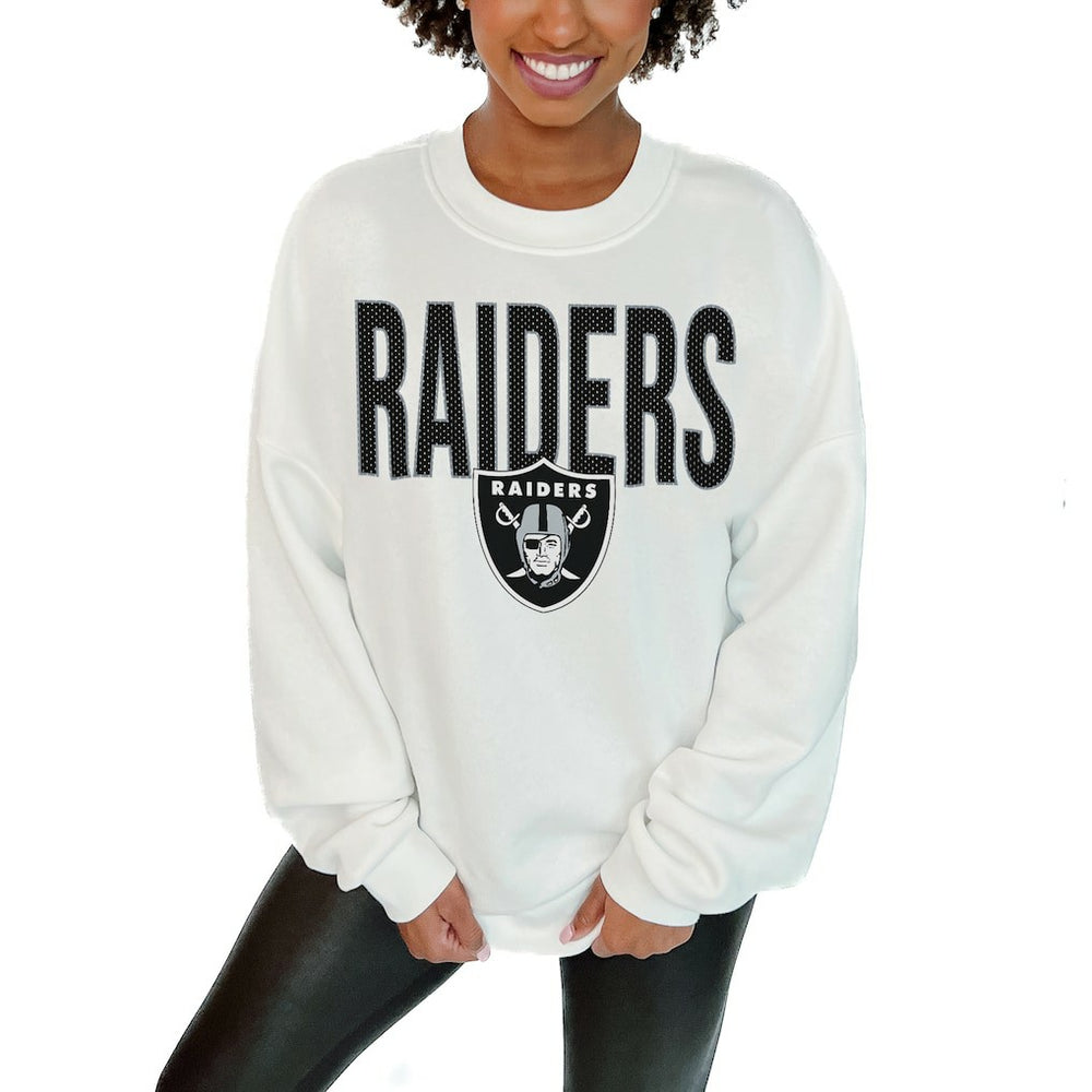 Las Vegas Raiders Gameday Couture Women's Just Go With It Oversized Long Sleeve Crewneck Sweatshirt – White