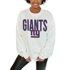 New York Giants Gameday Couture Women's Just Go With It Oversized Long Sleeve Crewneck Sweatshirt – White