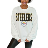 Pittsburgh Steelers Gameday Couture Women's Just Go With It Oversized Long Sleeve Crewneck Sweatshirt – White
