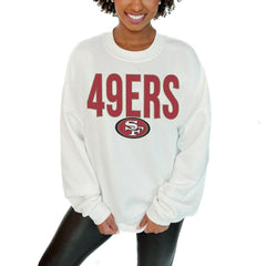 San Francisco 49ers Gameday Couture Women's Just Go With It Oversized Long Sleeve Crewneck Sweatshirt – White