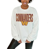 Washington Commanders Gameday Couture Women's Just Go With It Oversized Long Sleeve Crewneck Sweatshirt – White