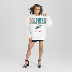 Miami Dolphins Gameday Couture Women's Sunday Drives Oversized Crewneck Pullover Sweatshirt – White
